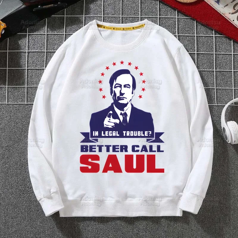 Better Call Saul Breaking Men Hoodies Autumn Hooded Sweatshirt Men Hip Hop Hoodie For Men Classic Hoody Pullover Tops white