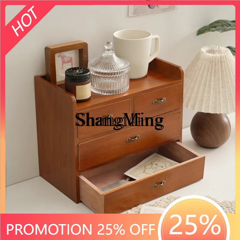 

SM new three-layer wooden storage box desktop finishing storage cabinet compartment drawer storage box