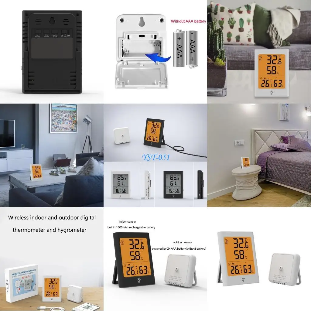 

E15A Temperature Humidity Detector Indoor Outdoor LCD Display Waterproof Electronic Humidity Temperature Meter Gauge