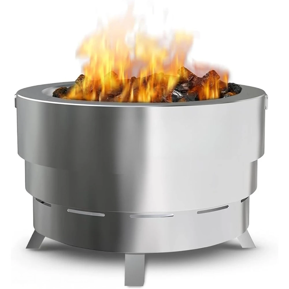 

Smokeless Fire Pit For Outdoor Wood-burning - 23-inch Patented Collapsible Firepit With Cooking Grill - Portable Stainless