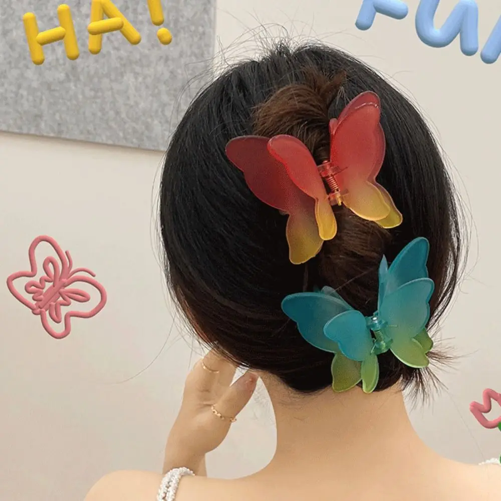 New Colorful Butterfly Hair Claw Clip Matte Gradient Hairpin Hair Accessories Transparent Hair Clip Women Styling Tools