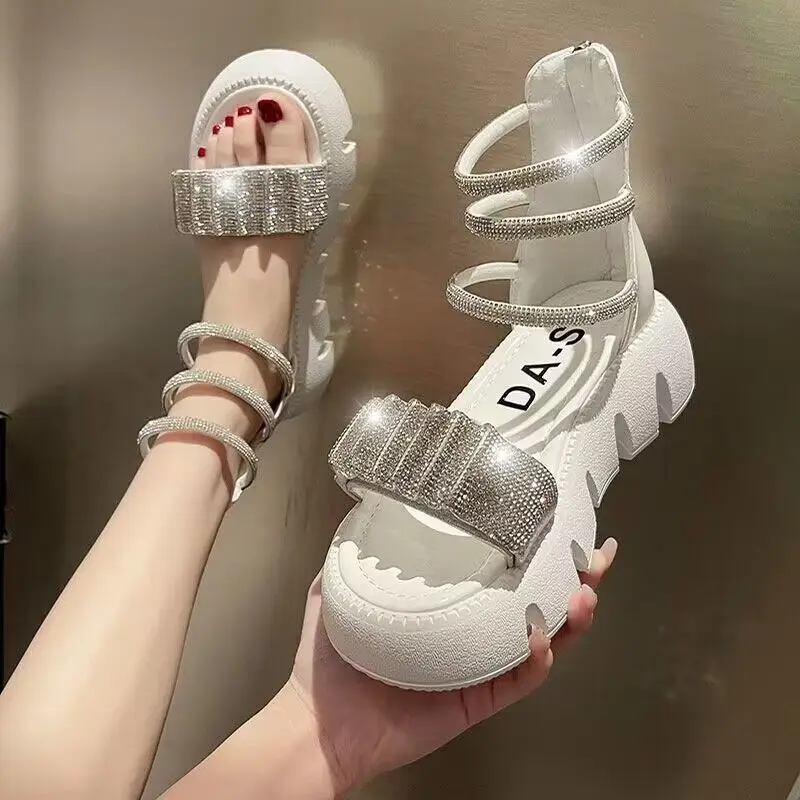 2022 Round toe platform sandals for women summer new high top back zipper fashion rhinestones all-match casual sandals for women