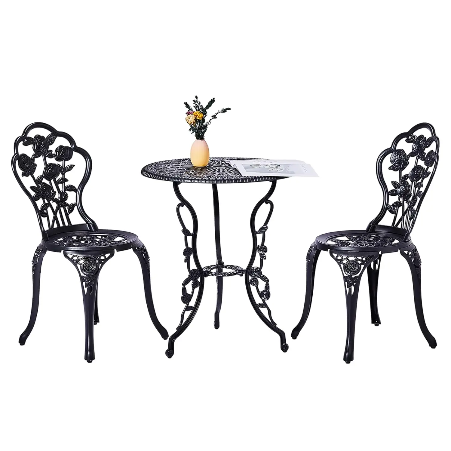 

Patio Table and Chairs Set, Cast Aluminum Outdoor Cafe Table and Chairs Set of 3, Stability Patio Bistro Sets with, Customized