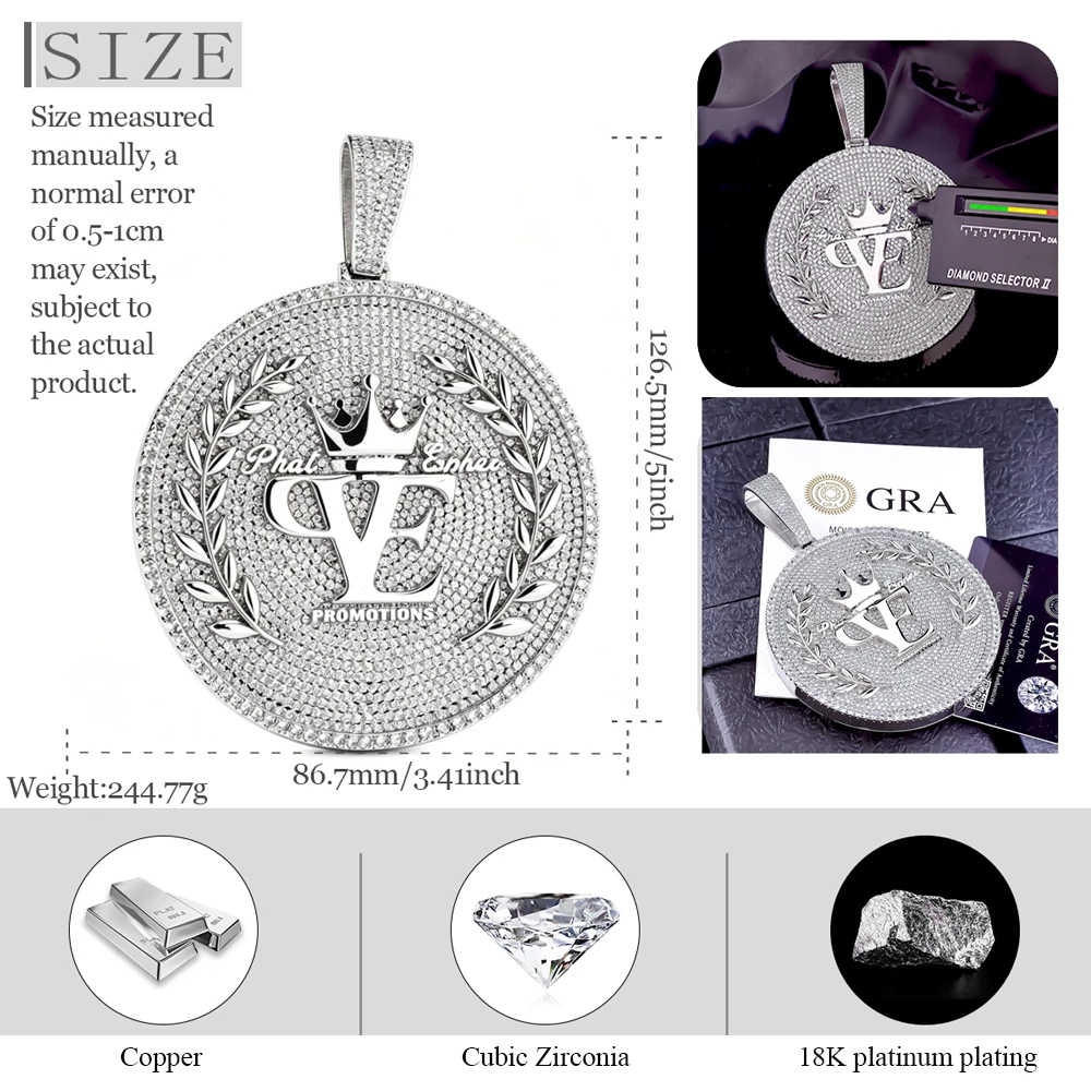 Sparkling Hip-hop Necklace Pendant E P Letter Rapper Jewelry Punk Party Anniversary Fine Jewelry Gifts for Men Girl Boy Friends