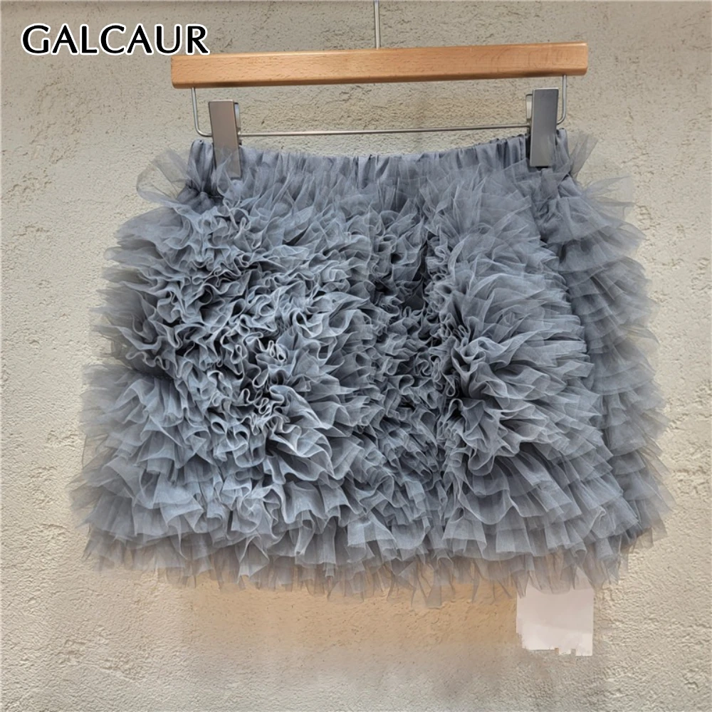 

GALCAUR однотонная сетчатая нежная юбка женская с высокой талией для похудения корейский дизайн женские пышные юбки летняя мода стиль новинка