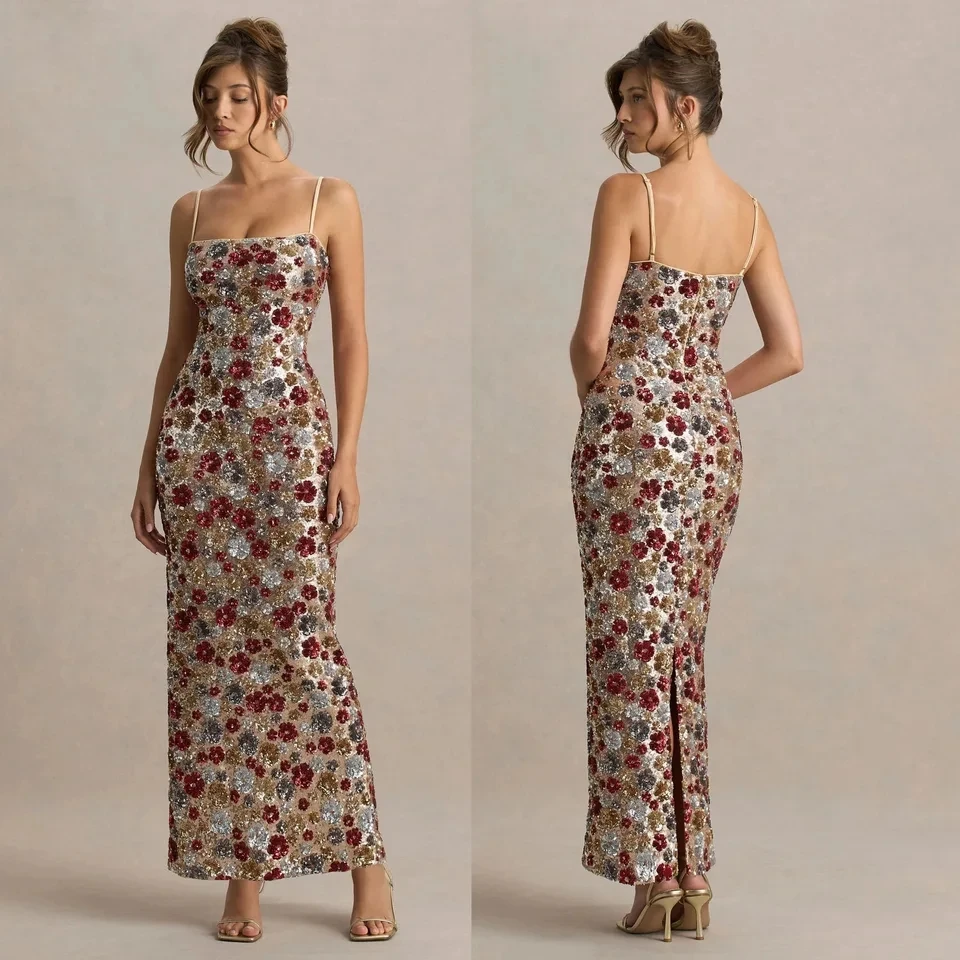 

2026 Spring Summer New Women Strapless Sequin Bodycon Dress Party Vacation Slit Long Mermaid Tail Skirt