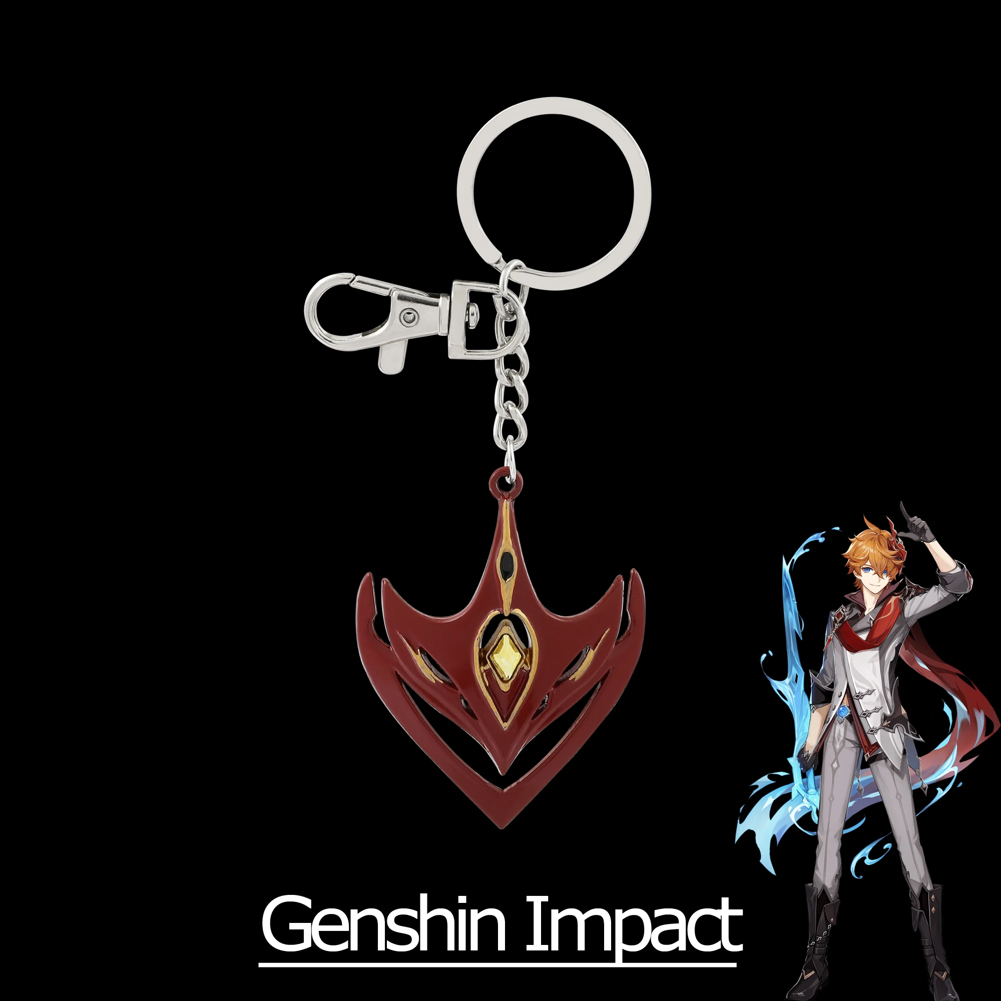 Genshin Impact Personality Metal Keychain Cartoon Figure Tartaglia Mask Style Enamel Pendant Keyrings for Car Key Accessories