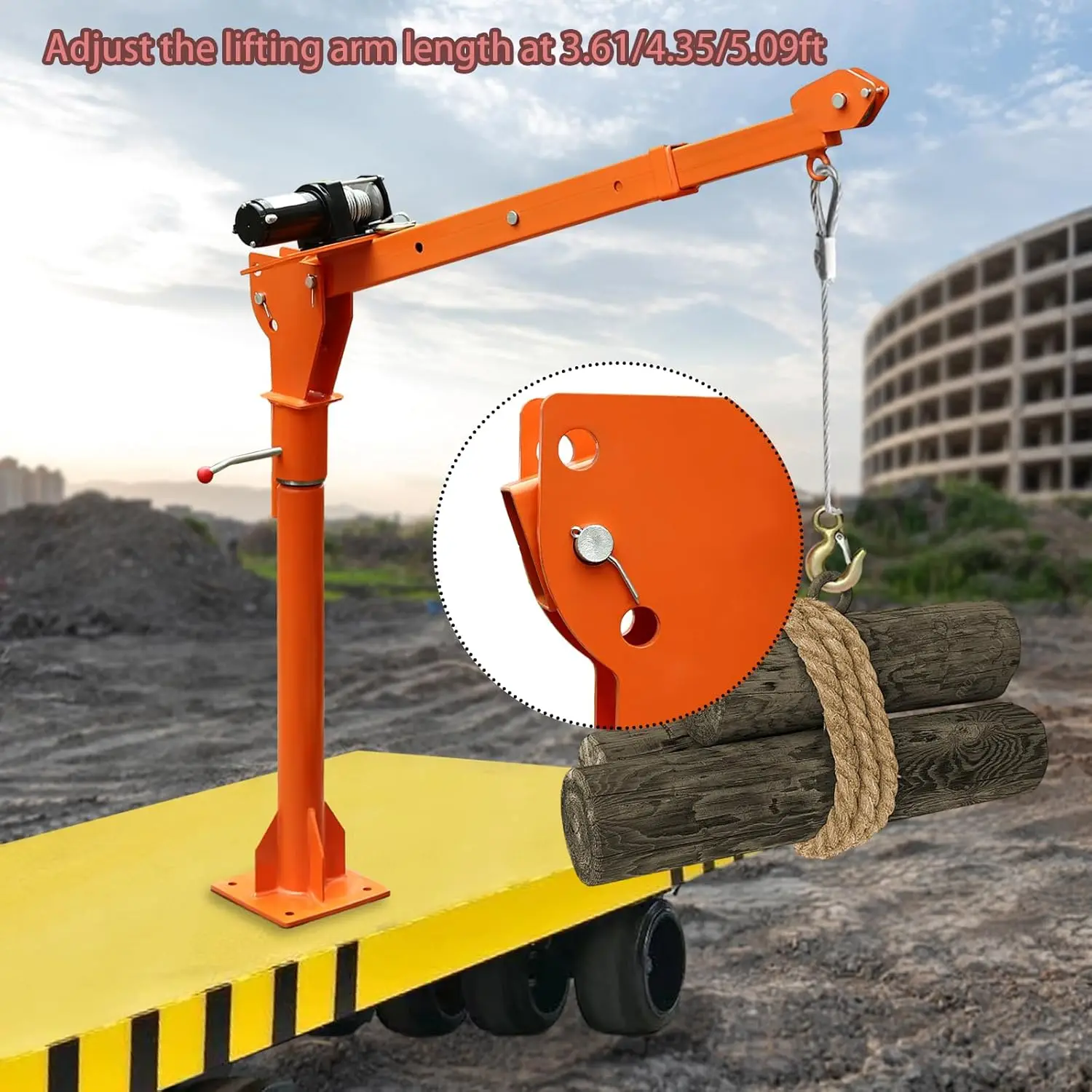 Winch 1100Lb Folding Truck-Mounted Crane, With Electric Winch 3500 Lb 12V, Painted Steel 1100 Lb Pickup Truck Jib Cranes,