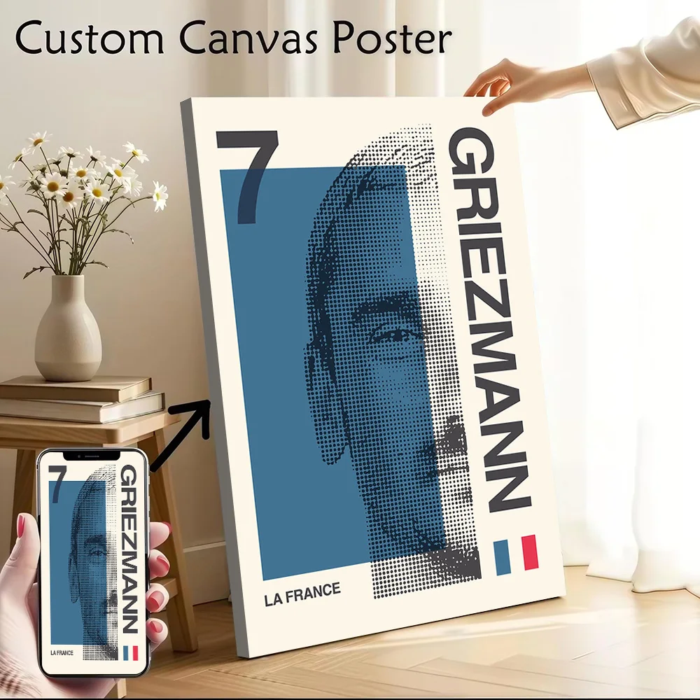 Antoine Griezmann Portrait Canvas Poster Customizable Pictures Wall Art Canvas Painting for Room Decoration Gaming Wand Deko