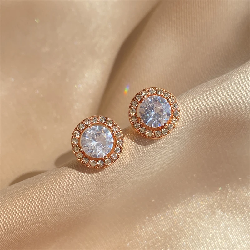 Luxury Simple Crystal Cubic Zirconia Stud Earrings for Women Round CZ Wedding Statement Jewelry Gifts image 2