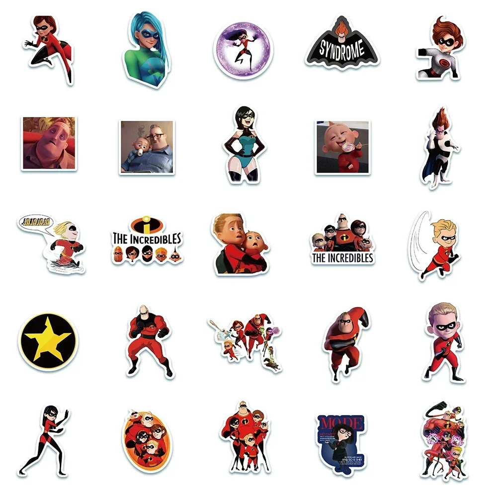 50 stks Grappige Film De Incredibles Stickers Kawaii Anime Cartoon Graffiti Decals voor Skateboard Bagage Gitaar Kids Sticker Speelgoed