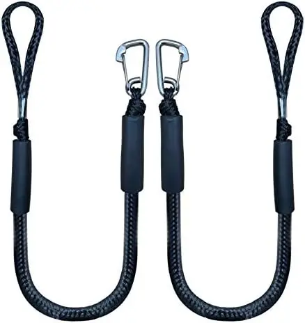 

4-Pack 4FT Bungee Dock Lines with Stainless Clips for Boats, Kayaks, Jet Skis - Built-in Snubber