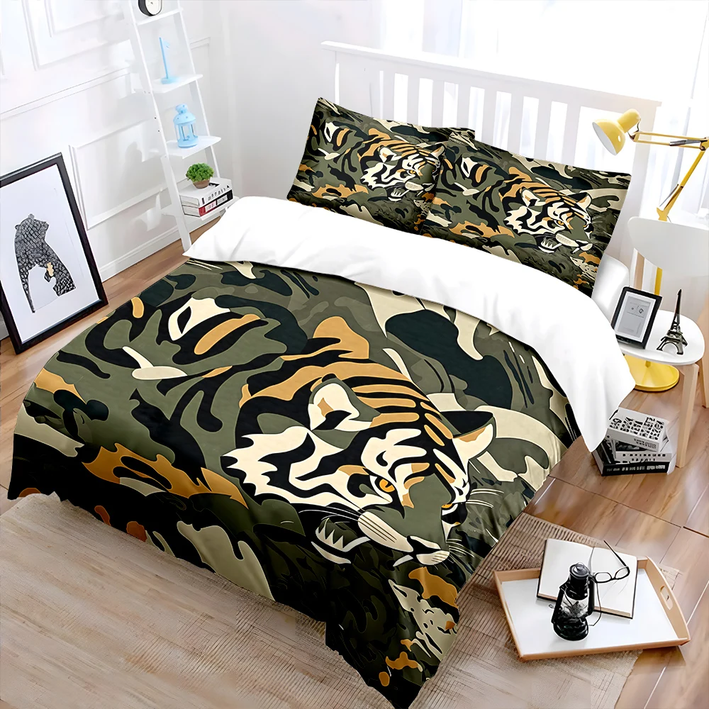 

Camouflaged tiger in dense jungle Bedding Set for Kids Luxury Gift 3pcs Digital Print Comforter Set Soft Comfortable Breathable