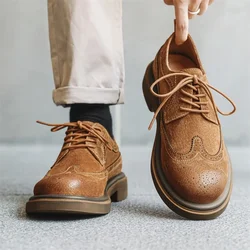Autumn New Genuine Leather Oxfords Men Shoes British Style Business Shoes Men Daily Retro Carved Lace-up Brogue Dress Shoes