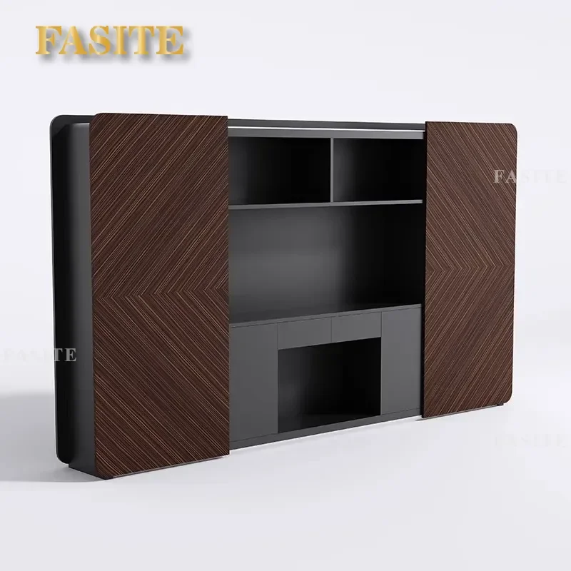 For Office Ebony Wood File Cabinet Bookcase Storage Boss Desk Background Furniture Durable Large Capacity Home Business