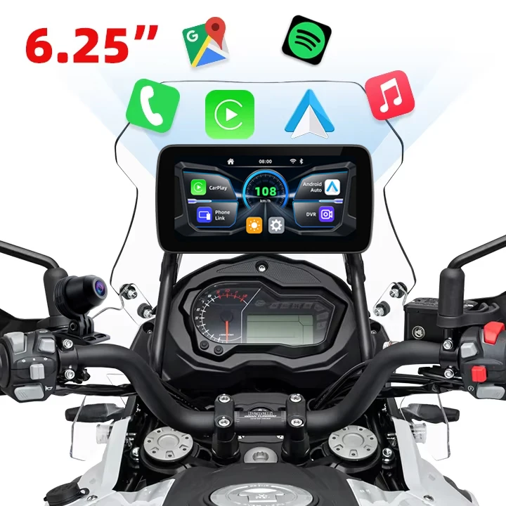 18-languages IP67 wifi Linux EKIY 6.25inch Monitor Dual Motorcycle Wireless Android Auto CarPlay Screen Navigation With DVR/TPMS