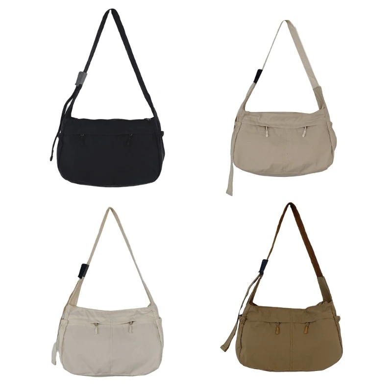 E74B กระเป๋าสะพายไหล่ Casual Satchel Sing กระเป๋าไนลอนกระเป๋าสะพายข้างปรับความยาวได้สำหรับผู้หญิงผู้ชาย