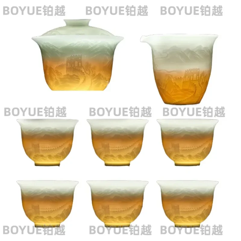 Yuying Landscape Wanli Great Wall Kung Fu Tea Set Household Ceramic Cover Bowl Tea Cup Tea Set