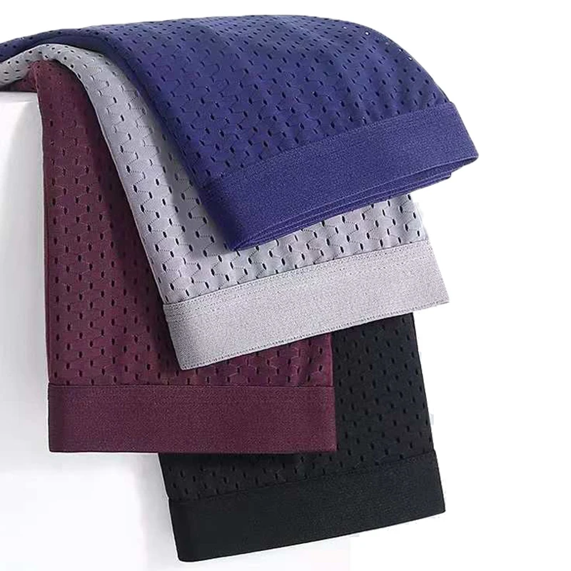 

Мужское нижнее белье из ледяного шелка с сетчатыми вставками, дышащее, легкое, комплект из нескольких предметов, бесшовные трусы-боксеры со средней посадкой, мягкие, удобные, для повседневной носки