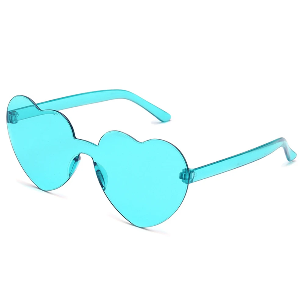 Lunettes de soleil en forme de cœur pour femmes, monture sans bords, verres transparents teintés, en plastique coloré, rose, jaune, pour voyage