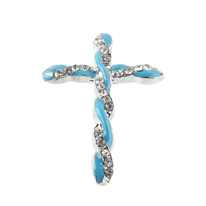 5pcs Clear Rhinestone 18KGP Alloy Enamel Cross Curved Loose Beads Connector Jewelry Accessories Findings For Makings DIY 41x28mm