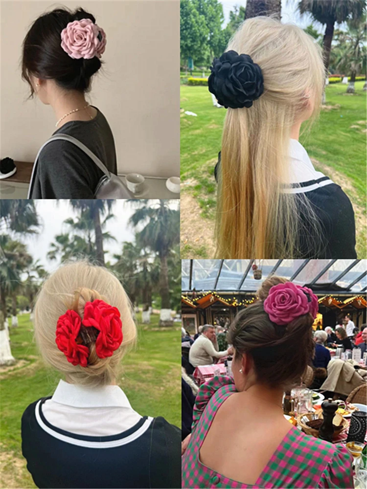 

New retro French rose hairpin female high-end temperament back shark headdress sweet personality accessories girl gift 2024