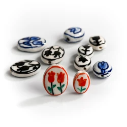 2size 5pcs Hand Painted Flower Ceramic Beads Tulip Porcelain  DIY Accessories Wholesale #XN580