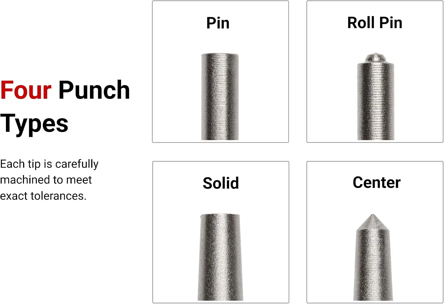 18-Piece Punch Set with Walnut Block, Pin, Roll Pin, Solid & Center Punches, High Carbon Steel, USA