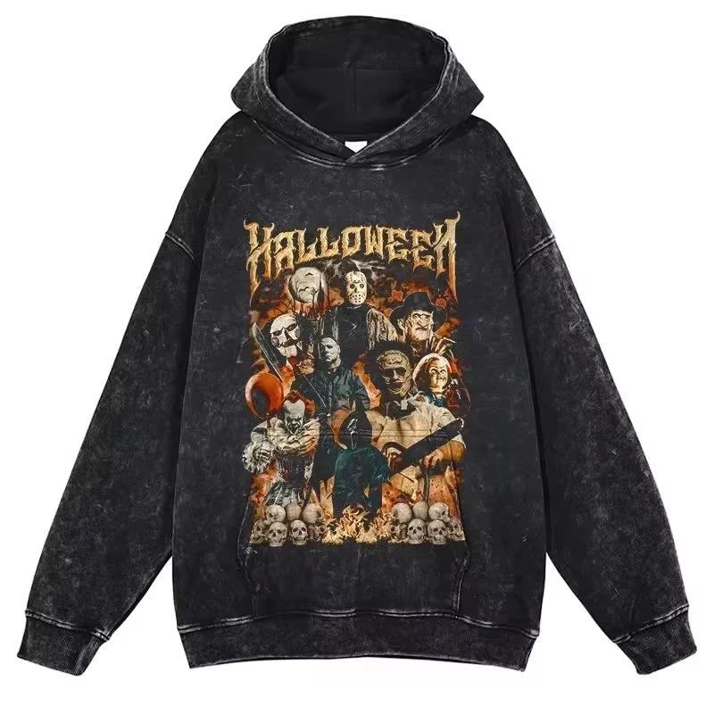 SlipKnots Hoodie Hip Hop Rock Band Graphic Vintage Washed Hooded Sweatshirts Oversized Pullover Harajuku Retro Hoodie Men Cotton