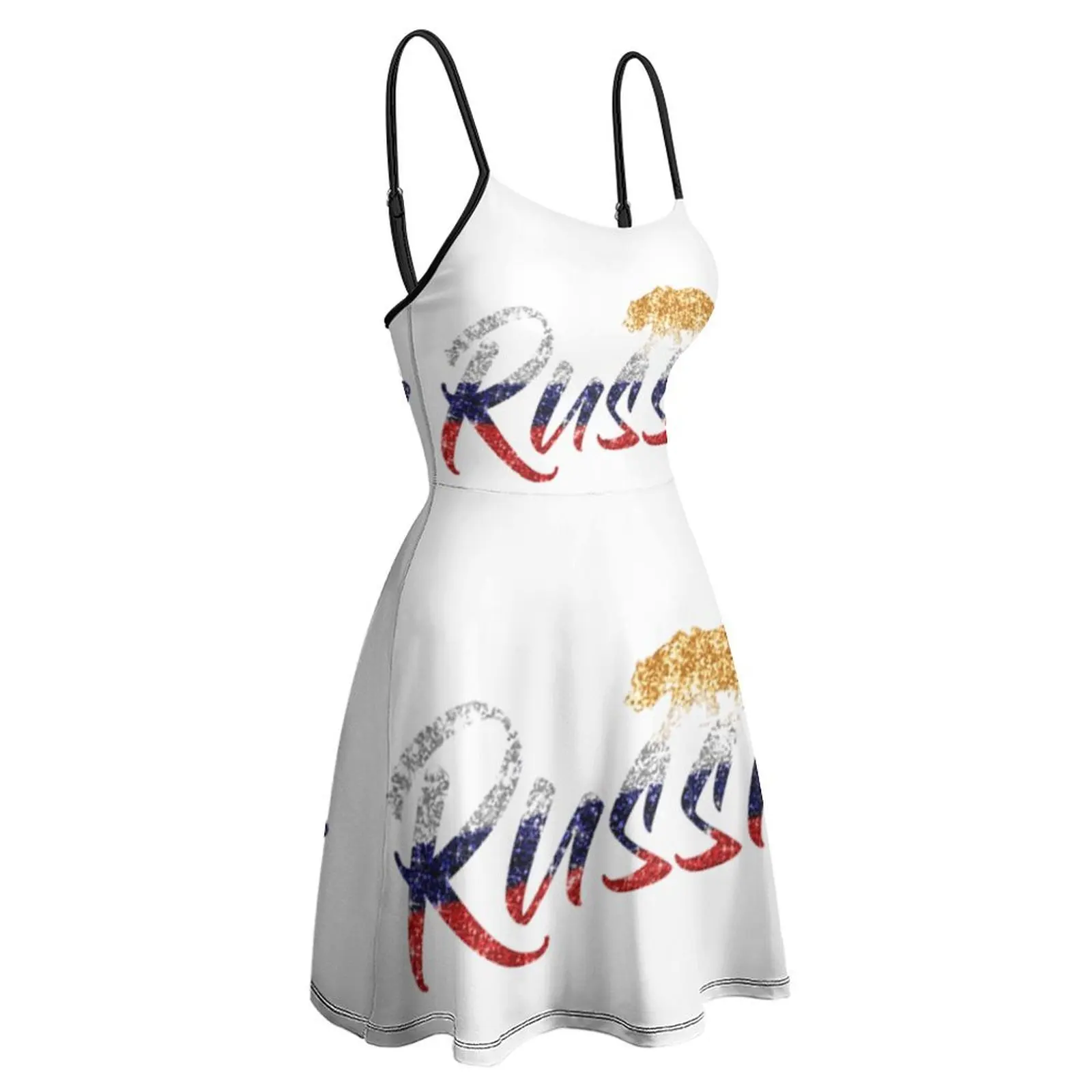 Russia Flag Calligraphy Golden Bear Cute Sexy Woman's Clothing Women's Sling Dress Humor Graphic  Parties Dresses