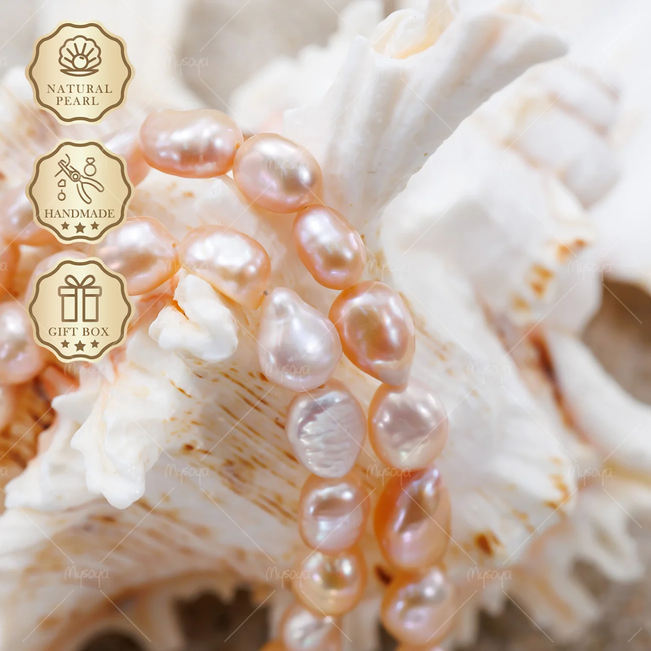 

MYSOYA Pink Baroque Freshwater Pearl Necklace 7-8mm Gold Vintage Clasp, Gift Box, Sweet Jewelry S570