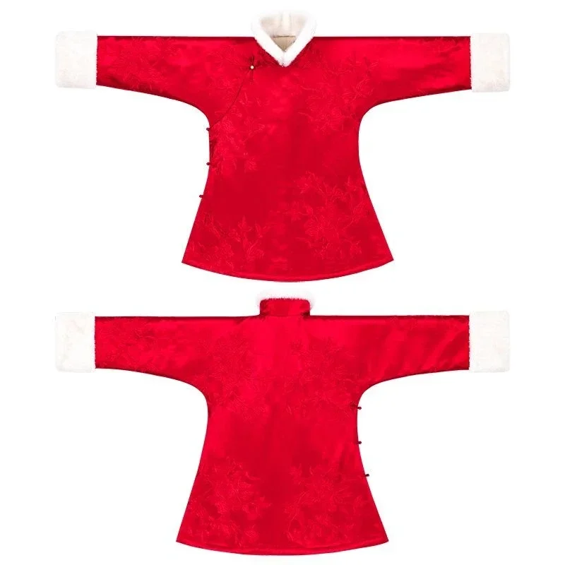 Autumn and winter red embroidered satin acetate retro ingot collar top fluffy coat
