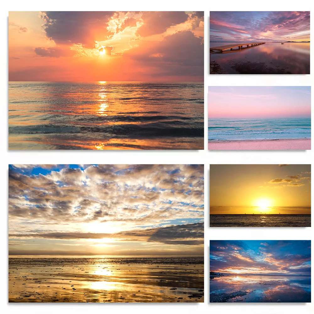 Paisaje de amanecer marino, océano, moderno, Simple, estilo nórdico, fotografía, decoración para sala de estar, pintura en lienzo, decoración del hogar