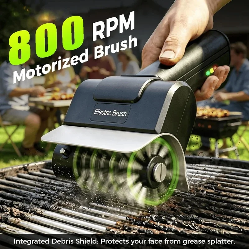 Portable Handheld Electric BBQ Grill Cleaning Brush High‑Speed Rechargeable Stainless Steel Rotating Cleaner for Barbecue Grates