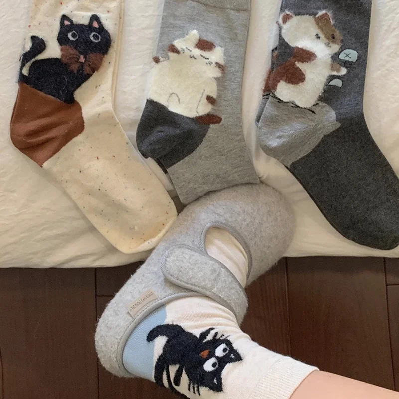 ربيع الخريف الكرتون النمط الياباني المرأة منتصف العجل جوارب قطنية لطيف رقيق القط نمط الجوارب الطويلة الدافئة لفتاة الطالب 2025 #2