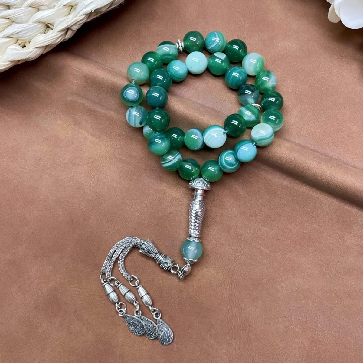 

11pcs Islamic 33 Beads Glass Tasbih Arabic Prayer Misbaha Sebha Bracelet Hand Chain Muslim Rosary Jewelry for Men Women Gift