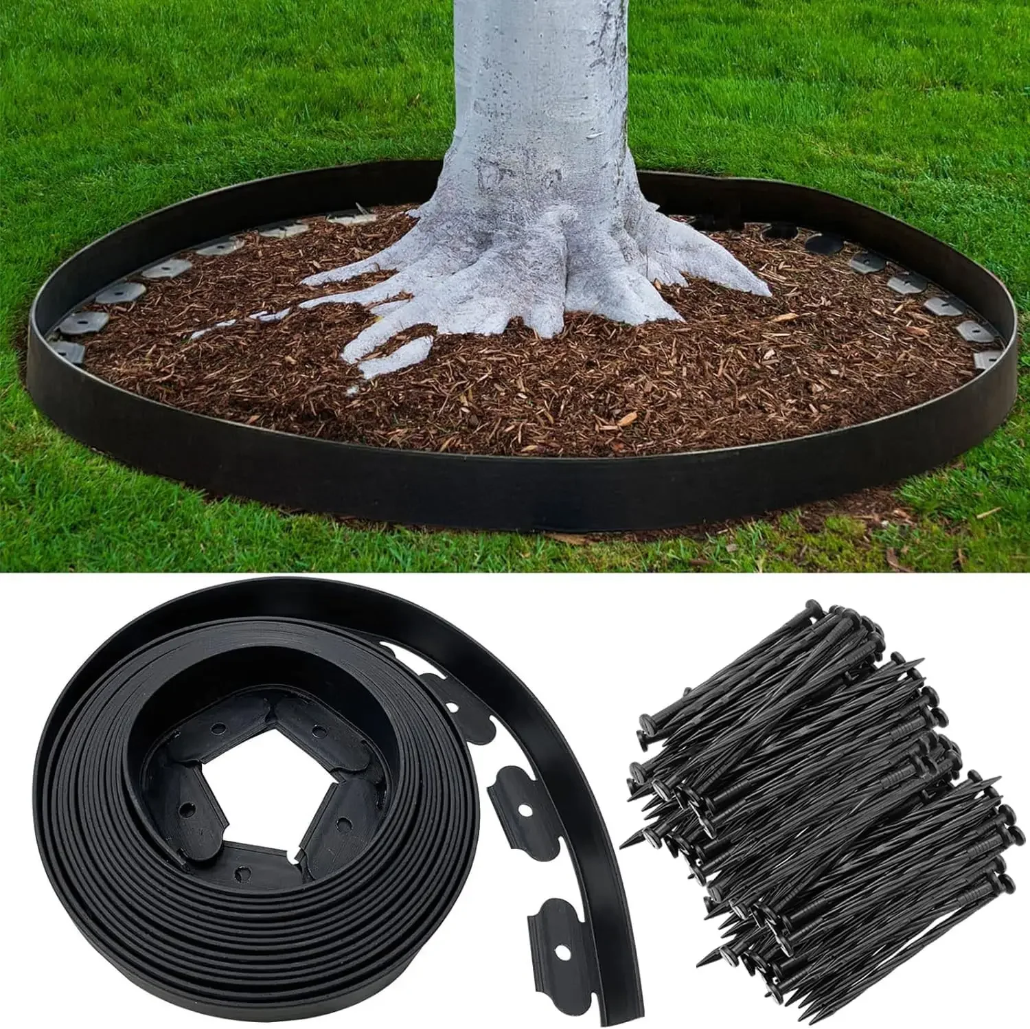 Garden Edging Borders 100FT, 4IN Tall Plastic Landscape Edging with 150pcs Stakes, Flexible Edge Border for Landscaping, Yard