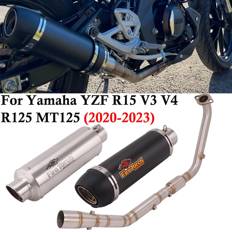 

Для Yamaha YZF R15 V3 V4 R125 MT125 2020-2023 системы выхлопной системы мотоцикла, модифицированная передняя труба, глушитель из углеродного волокна