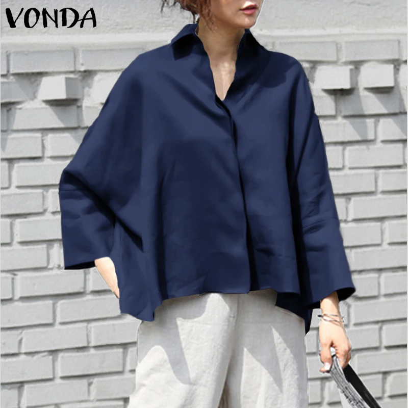 VONDA-Tunique décontractée à manches longues pour femmes, chemises à la mode, chemisier élégant, style avocat, monochrome, fête, automne, 2024