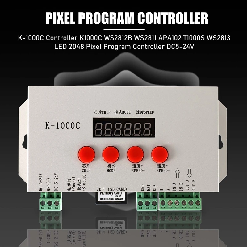 K-1000C Controller K1000C WS2812B WS2811 APA102 T1000S WS2813 LED 2048 Pixel Program Controller DC5-24V