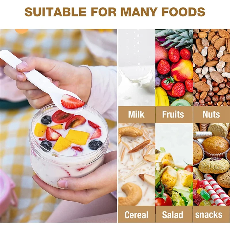 Contenitore per avena notturna da 4 pezzi con coperchi e cucchiai, contenitore per vasetti per avena da 20 Oz per conservare latte, frutta e insalata (rosa)-AT64