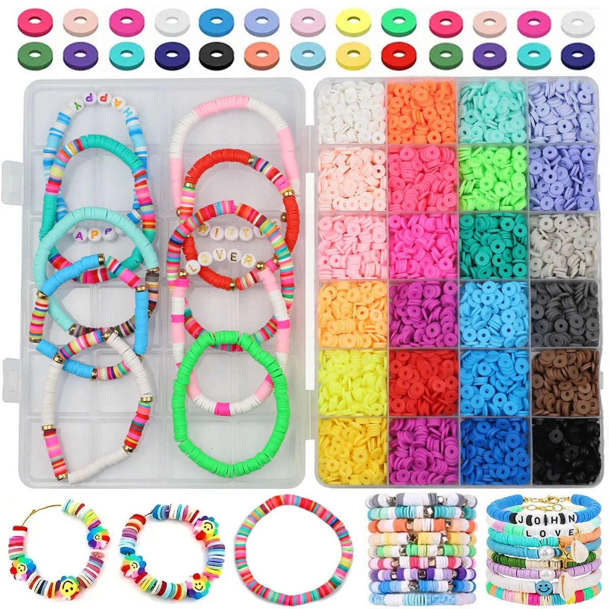 4800 Pieces Polymer Clay Beads Set Rainbow Color Flat Round Loose Beads For Bracelets Necklces Making Accessories Kit DIY Boho