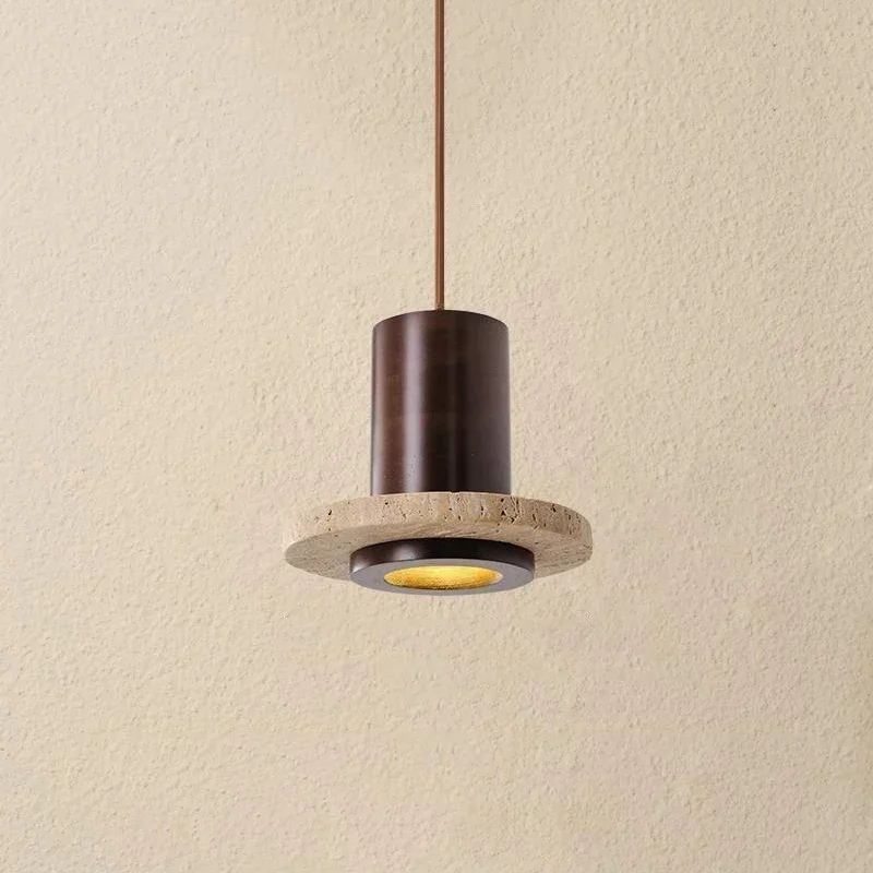 

Yellow Travertin Stone LED Pendant Light, Japanese-style Wooden Pendant Lamp, Suitable for Living Room, Dining Room, and Bedroom