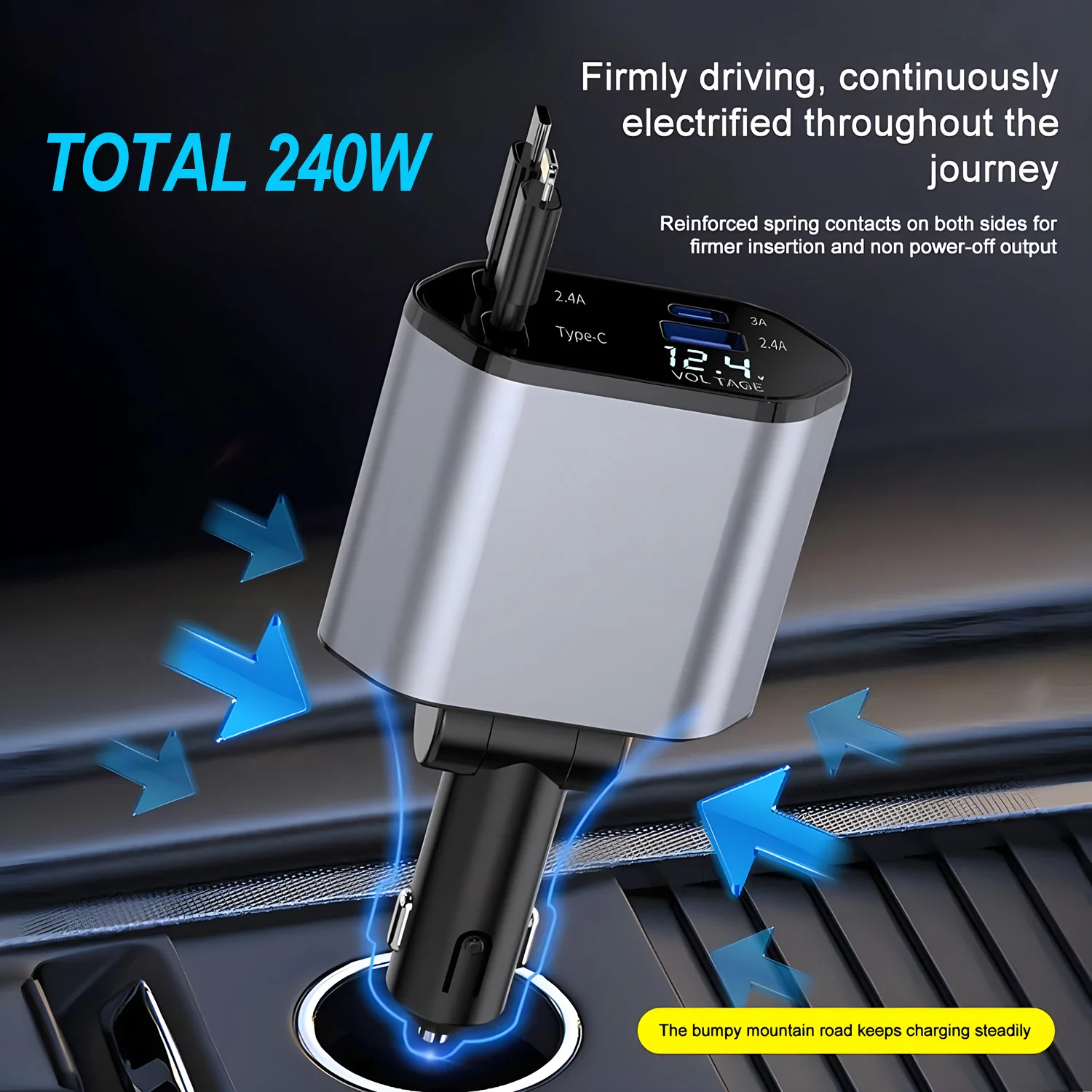 

Автомобильное зарядное устройство для телефона с быстрой зарядкой 240 Вт PD + QC, 4 порта USB, быстрая зарядка, адаптер прикуривателя, розетка для IPhone, Samsung, Xiaomi