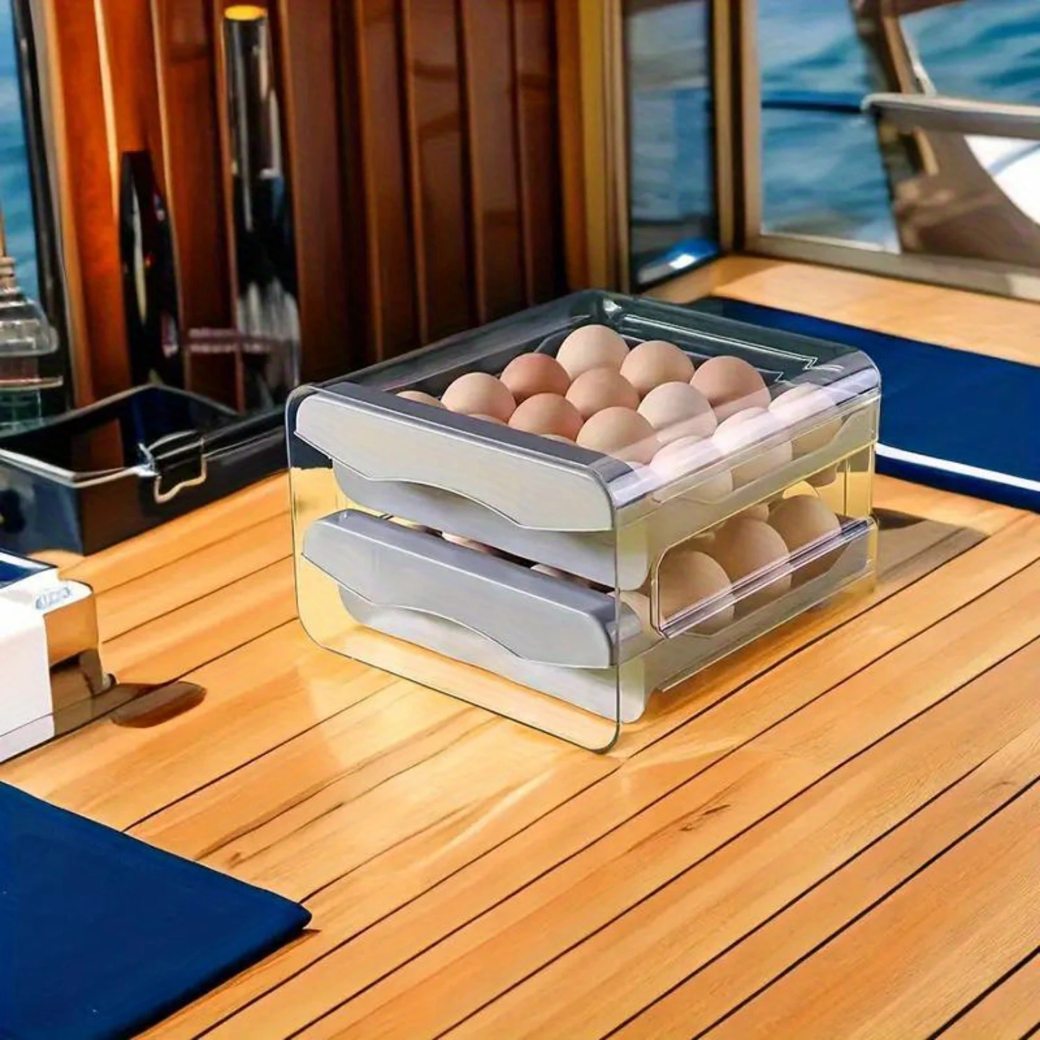 

Save Space For Refrigerator, Kitchen Double Layers Egg Box, 32 Compartment Household Drawer For Refrigerator, Transparent Prese