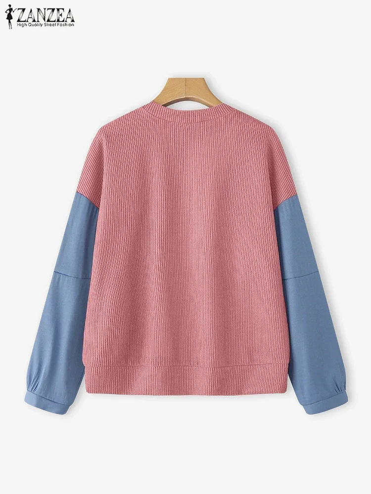 

ZANZEA модные пуловеры женские вязаные свитера осень 2025 джемперы с длинными рукавами повседневные свободные цветные лоскутные трикотажные изделия одежда