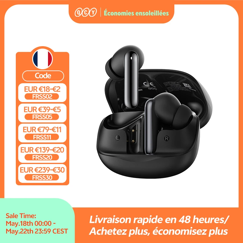QCY Melobuds N50 ANC Écouteurs sans fil Bluetooth 5.4 Suppression active du bruit 6 micros Écouteurs Clear Call Connexion multipoint