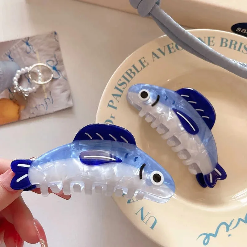 1pc New creative ocean sardine clip hair clip cute texture shark clip ponytail clip hair ornaments female