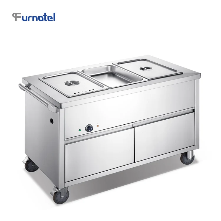 

Commercial Stainless Steel Hot Bain Marie 3 GN1/1 Food Trolley