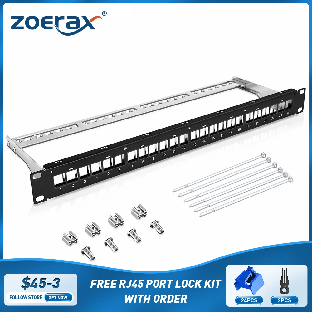 ZoeRax Patch Panel 24 Port Cat6A Cat7 with Keystone 10G Support, Keystone  Jack Coupler Patch Panel STP Shielded 19-Inch